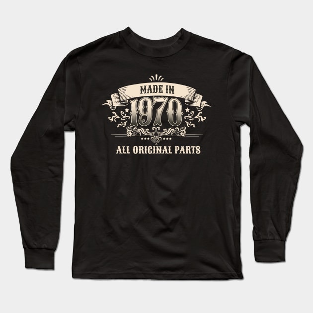 Retro Vintage Birthday Made In 1970 All Original Parts Long Sleeve T-Shirt by star trek fanart and more